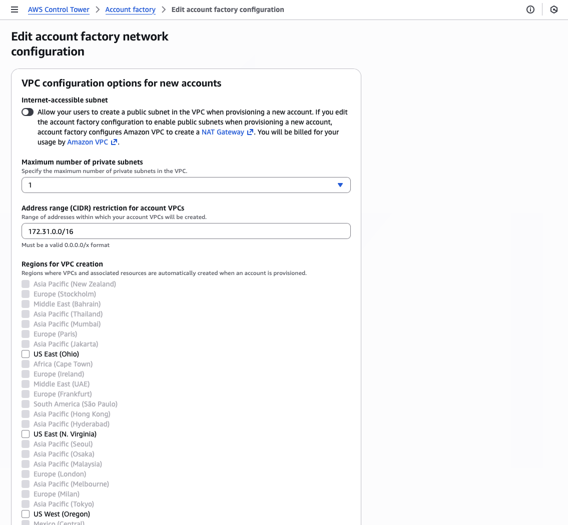 edit account factory network configuration